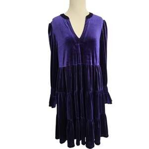 Jessica Howard Womens Goth Velour Tiered Ruffle Dress Ren Faire Royal Purple 10